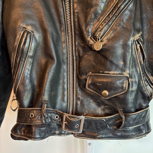 Distress Leather Motorcycle Jacket and Gloves - Picture 5 of 11
